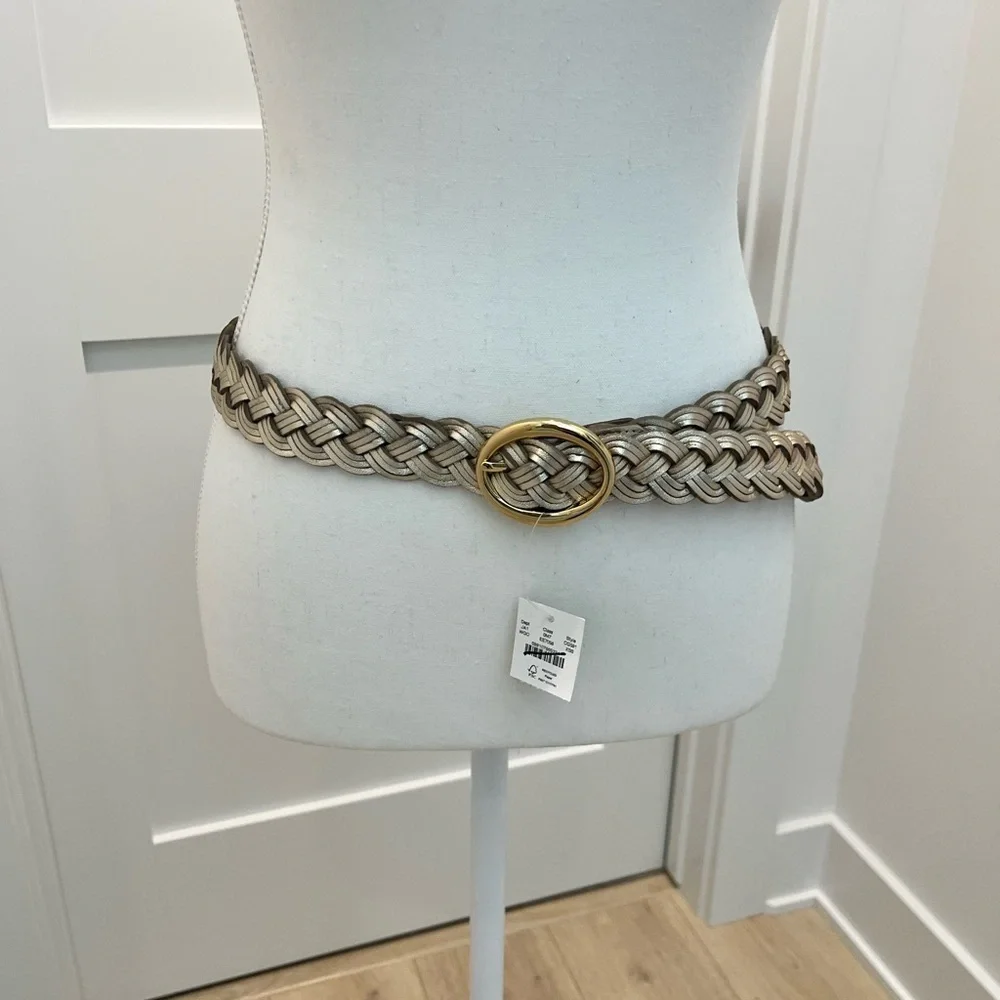 NWT J.Crew Braided Metallic Italian Leather in white gold XS/S - Picture 5 of 10